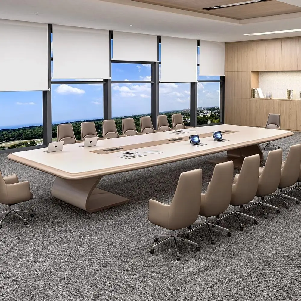 Conference Table,New Style Conference Table With Cable Box Modern Light Luxury Design For Meeting Room Shape 6-20 People Capacit