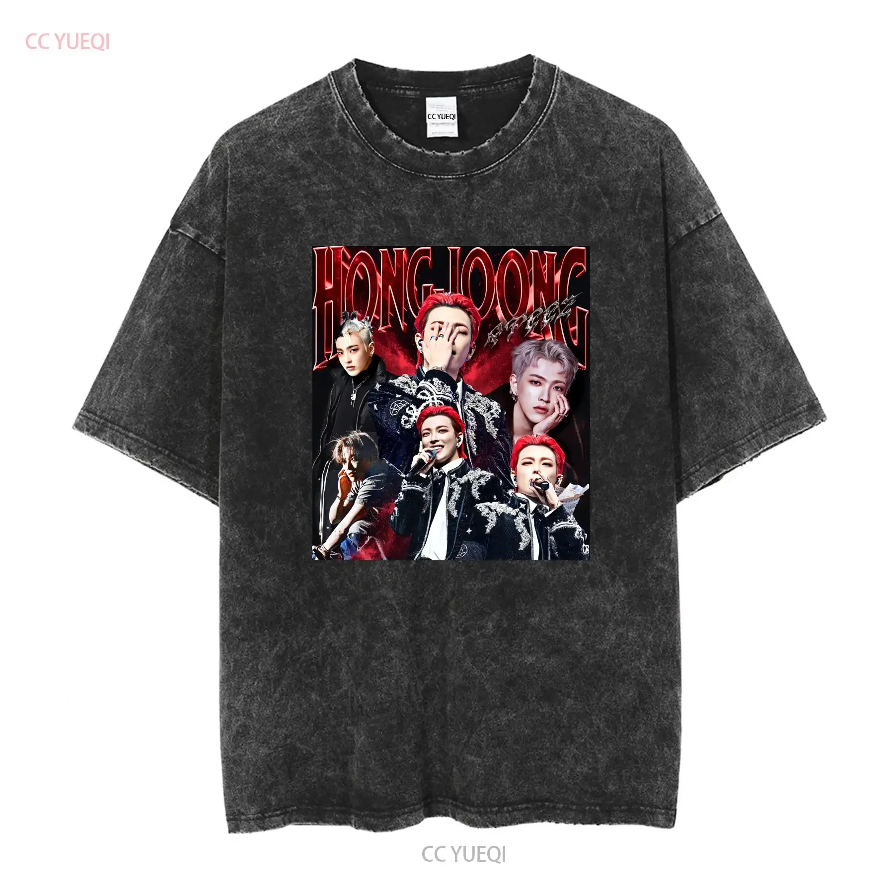 Hongjoong Ateez inspired Vintage T Shirt Concert retro World Tour for atiny Kpop long or short sleeves vintage Washed fashion