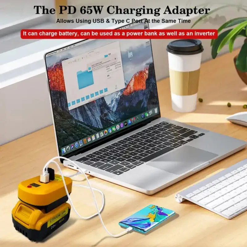 USB Charger Adapter For Dewalt 18V 20V 60V Battery 60W Fast Charger Battery Adapter Portable Power Supply Station USB Type-C