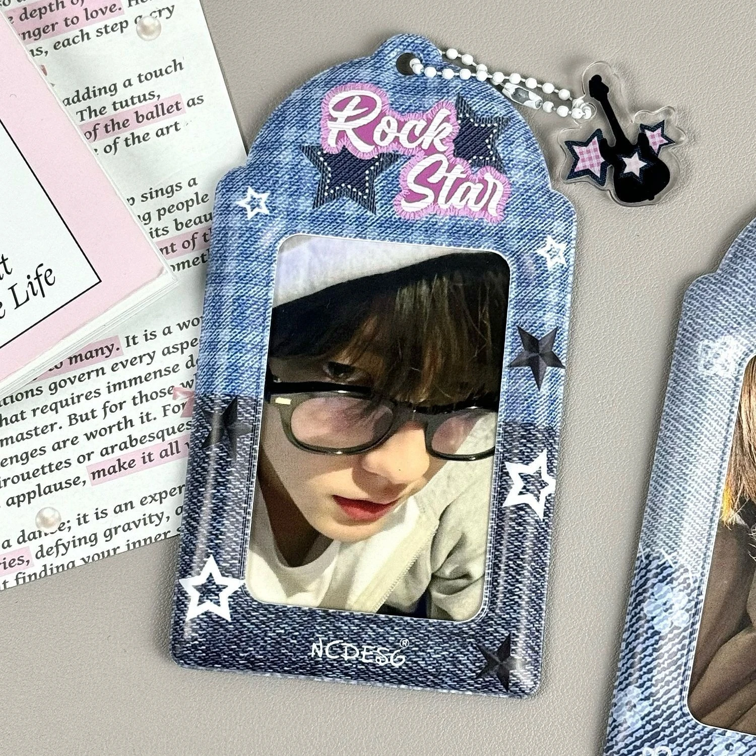 2pcs Denim Butterfly Guitar Print PVC Photocard Holder Kpop Idol Card Polaroid Photo Case image 3