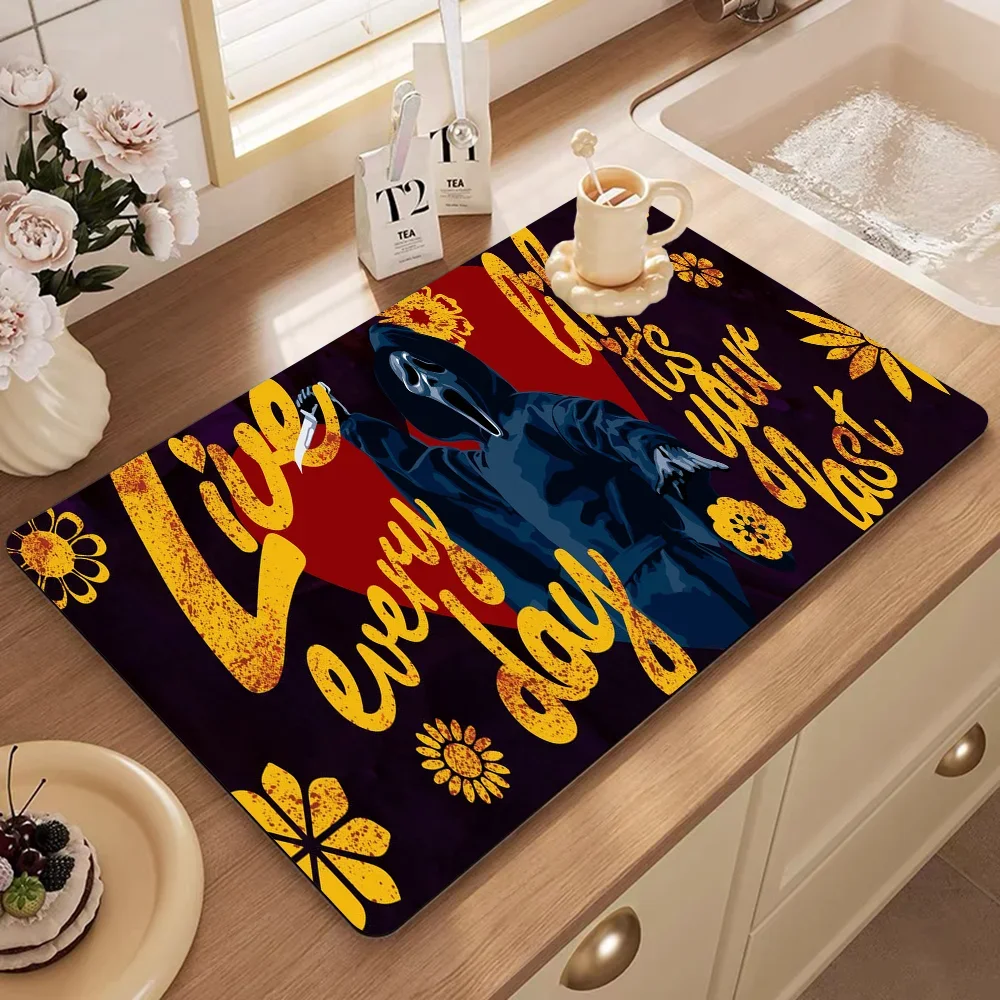 Scream Ghostface Horror Cute Kitchen Dish Mat Absorbent Dining Table Mats Retro Non-slip Placemat Coffee Dish Tableware Mat