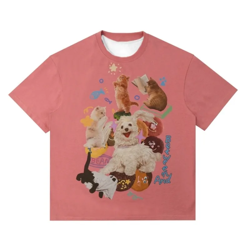 الصيف الدوبامين حية القط والكلب ثلاثية الأبعاد مطبوعة قصيرة الأكمام تي شيرت الإبداعية الجولة الرقبة تنوعا التجفيف السريع الاتجاه العلوي