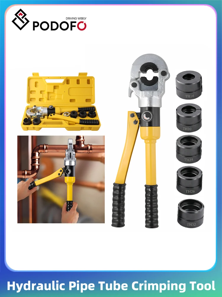 Podofo Hydraulisches Crimpwerkzeug 10T mit TH16/20/25/26/32mm/U16/20/25/32mm für Aluminium-Kunststoff-Reparaturwerkzeug