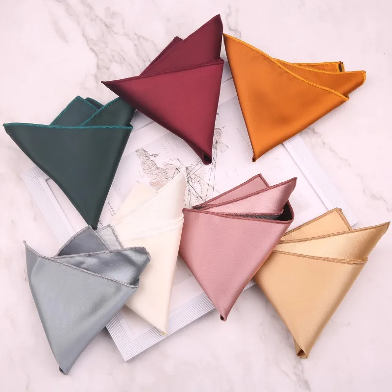 Men's Solid Color Satin Pocket Square 23x23cm Silk Feel Handkerchief for Wedding Business Suit Accessories Classic Breast Pocket
