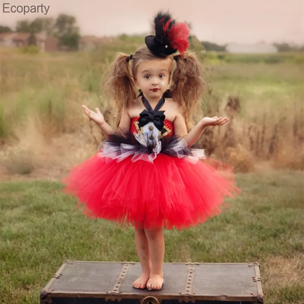 Anime circo ringmaster meninas tutu vestido vermelho e preto meninas vestido de festa de aniversário crianças natal dia das bruxas fantasia vestido trajes