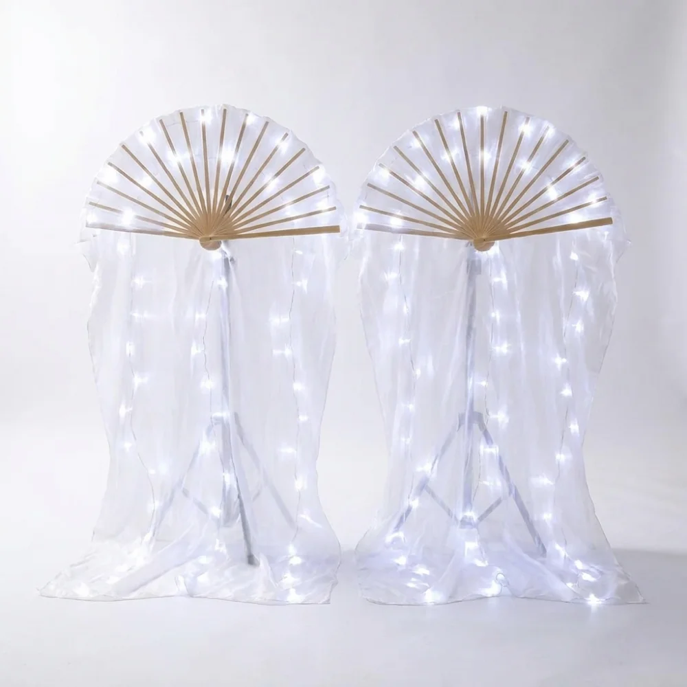 Glowing LED Hand Fan for Rave Festival Light Up Folding Belly Dance Stage Performance Party Costume Luminous Wholesale