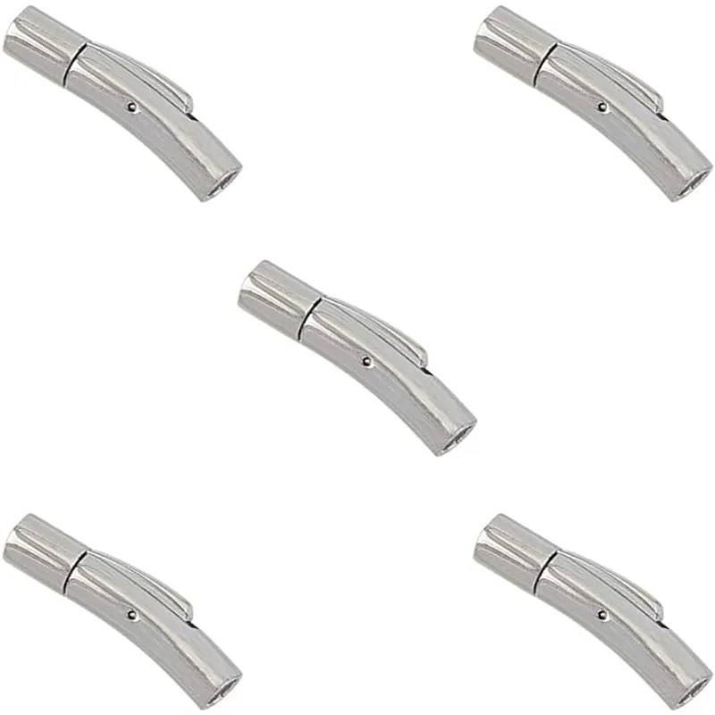 5sets 4mm Hole Column Bayonet Clasps 5 Sets Stainless Steel Necklace Clasps Leather Cord for Bracelets Necklaces Buckle