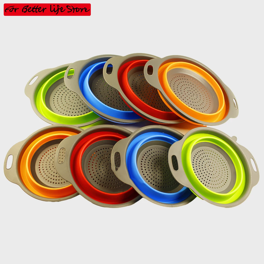 1 piece Drain Basket Silicone Vegetable Fruits Washing Drain Basket Folding Colander Strainer Collapsible Drainer Kitchen Tool