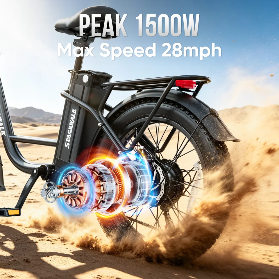 Spacewalk Fat Tire Electric Bike Adults 1500W Peak Motor 28MPH Speed 20x3.0 All Terrain Ebike 48V 13Ah Removable Battery NFC Unlock UL Certified USA Warehouse image 2