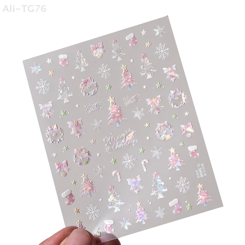 Pegatinas navideñas para uñas con conchas marinas brillantes, decoración iluminada para uñas, lindos copos de nieve, adornos de corona de estrellas para uñas festivas