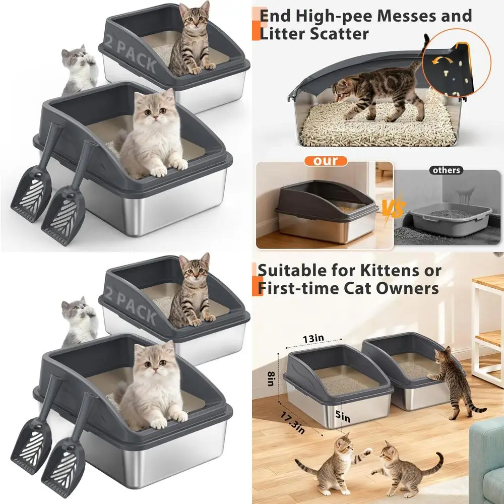 

Металлический лоток для кошек с высокими бортиками и крышкой, идеально подходит для маленьких или травмированных кошек, а также для кроликов, с низким входом, без запаха, с антипригарным покрытием.