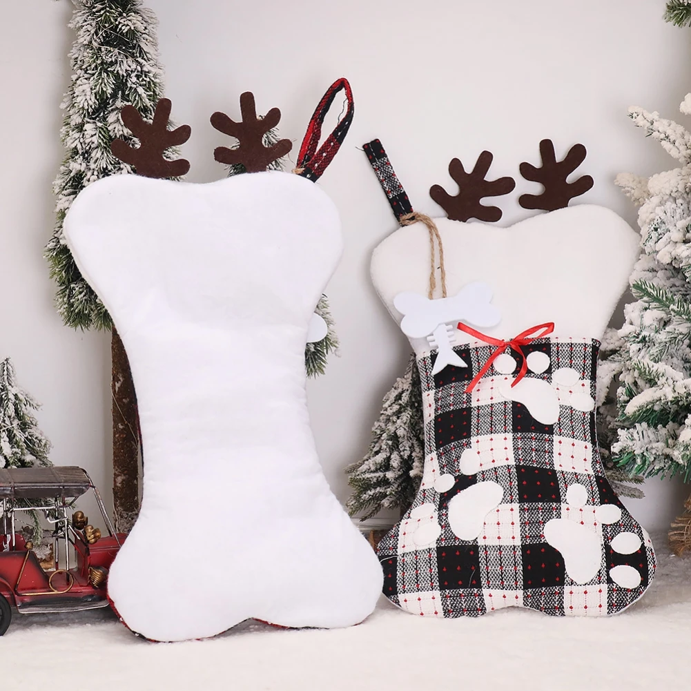 Calze natalizie per cani da compagnia decorazioni per appendere l\'albero di natale calze per animali domestici a forma di osso grande per cani borsa