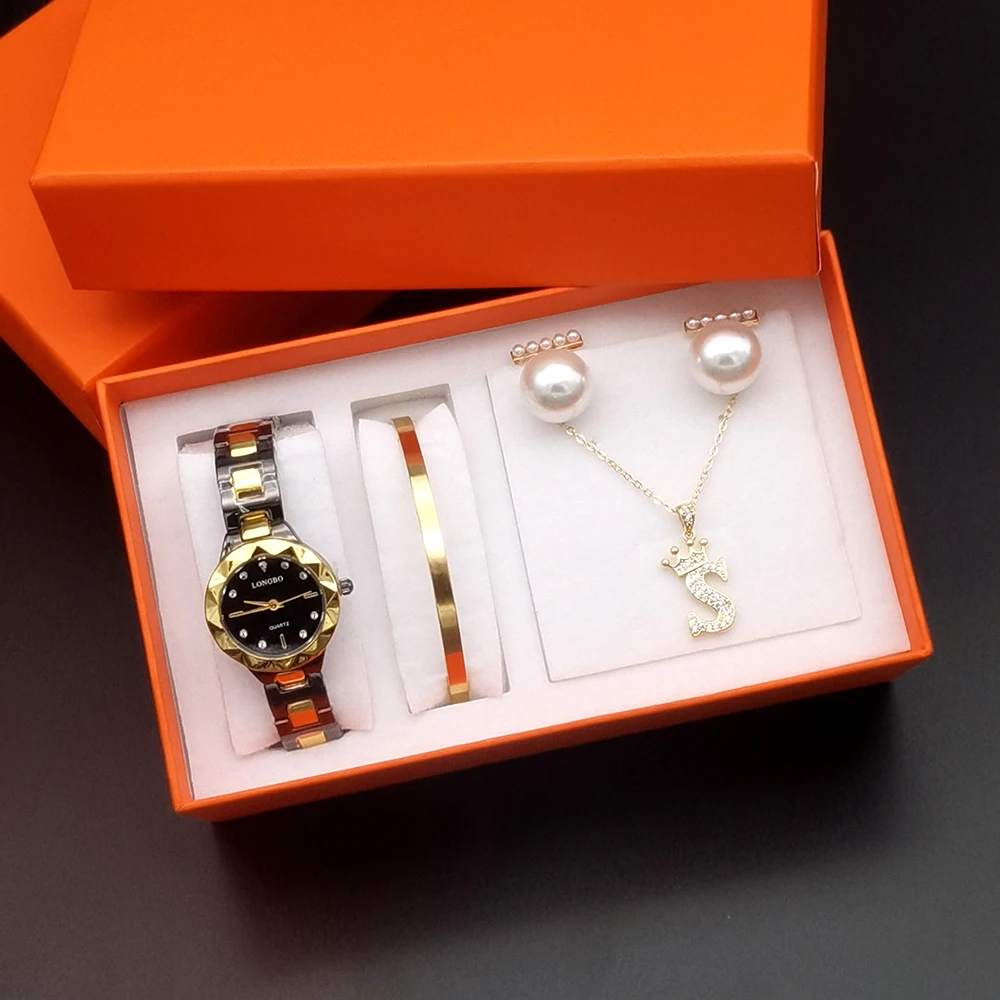 4Pcs Luxury Quartz Watches Women Fashion Waterproof Quartz Women\'s Watch Steel Ladies Clock reloj mujer with Accessory Set+Box