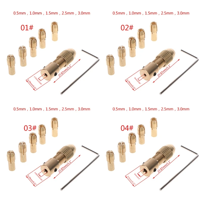 7 Pçs/set 2/2.35/4.05/5.05mm Eixo Do Motor Elétrico Mini Chuck Fixação Braçadeira 0.5-3. Dropship