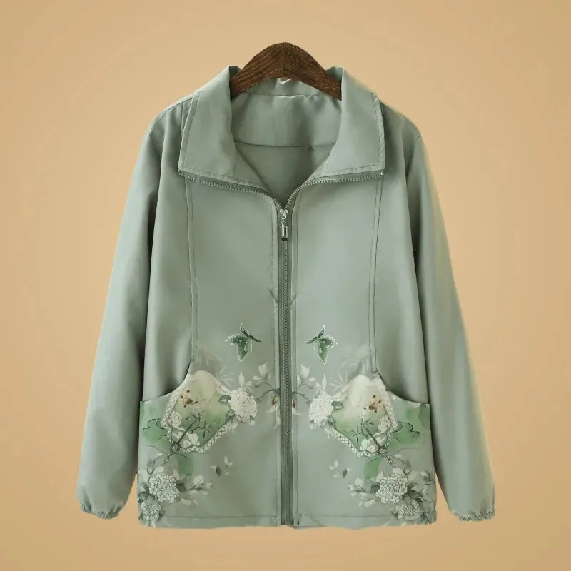 

Mother Spring Autumn 2025 New Coat Women Western Style Short Zipper Jacket Middle-Aged Old Ladies Outwear Fashion Overcoat Tops