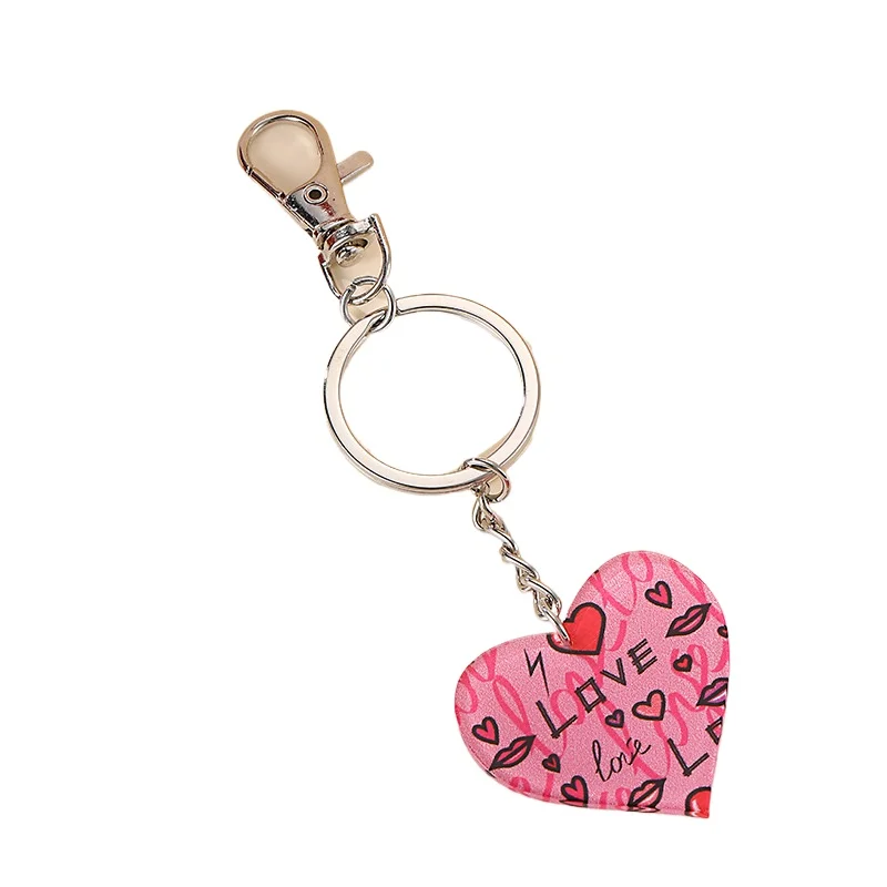 New Fashion Valentine's Day Acrylic Love Meaning Girl Heart Keychain Creative Bag Pendant Key Chains for Women Gift