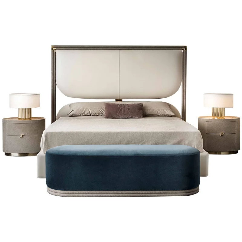 

Leather Internet celebrity bed, master bedroom double bed home, living room