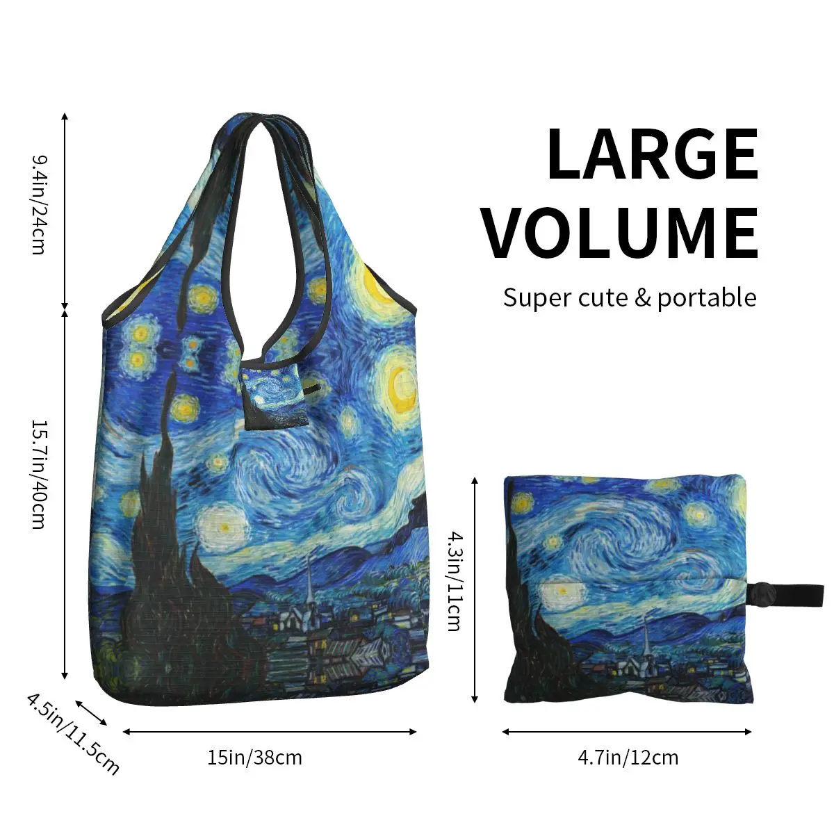 Custom Reusable The Starry Night Shopping Bag Women Tote Bag Portable Vincent van Gogh Groceries Shopper Bags