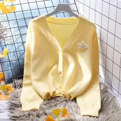 Small and Fresh Short Sweater Jacket Women's Loose Korean Version Worn Outside Knitted Cardigan Top