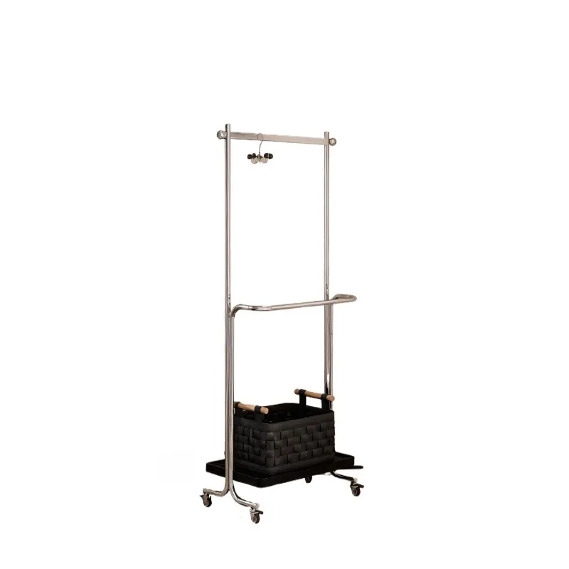 Stainless steel coat rack, light luxury bedroom floor-to-ceiling double-layer mobile medium and ancient style