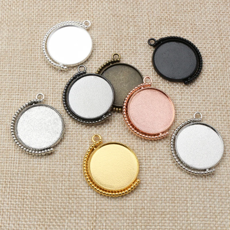 5pcs 20mm 25mm 30mm Inner Size Rotation Double Side 8 colors Cameo Cabochon Base Setting Charms New Fashion Pendant