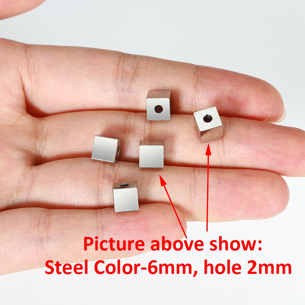 20pcs 2 3 4 5mm Stainless Steel Square Cube Bead Hole 1mm 2mm Spacer Loose Beads DIY Needlework Bracelet Necklace Jewelry Making