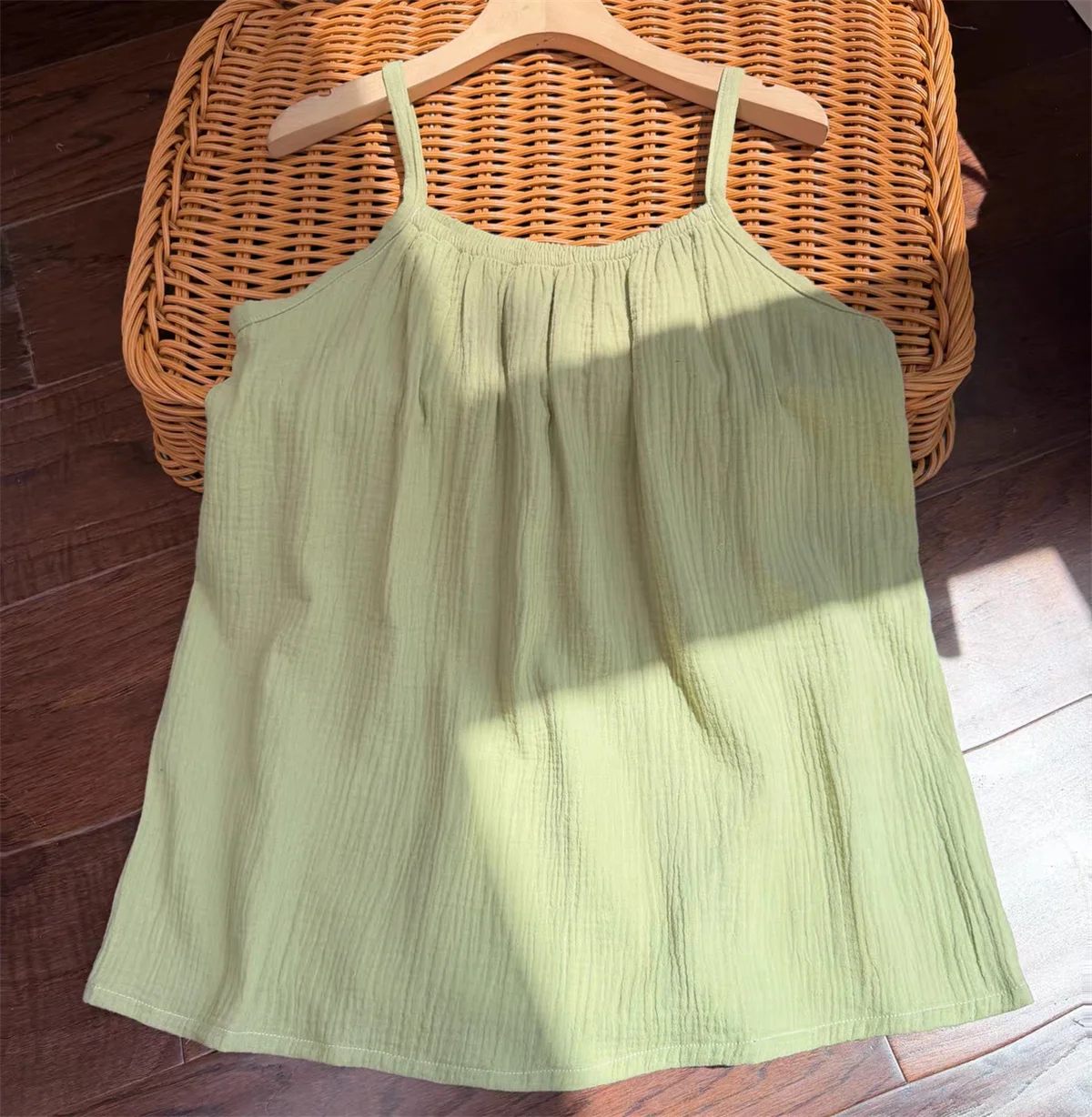 Women's plus Size Summer Camisole Tops Spaghetti Straps O-Neck Sleeveless Casual Cotton Linen Solid Color Contrast-Stitch