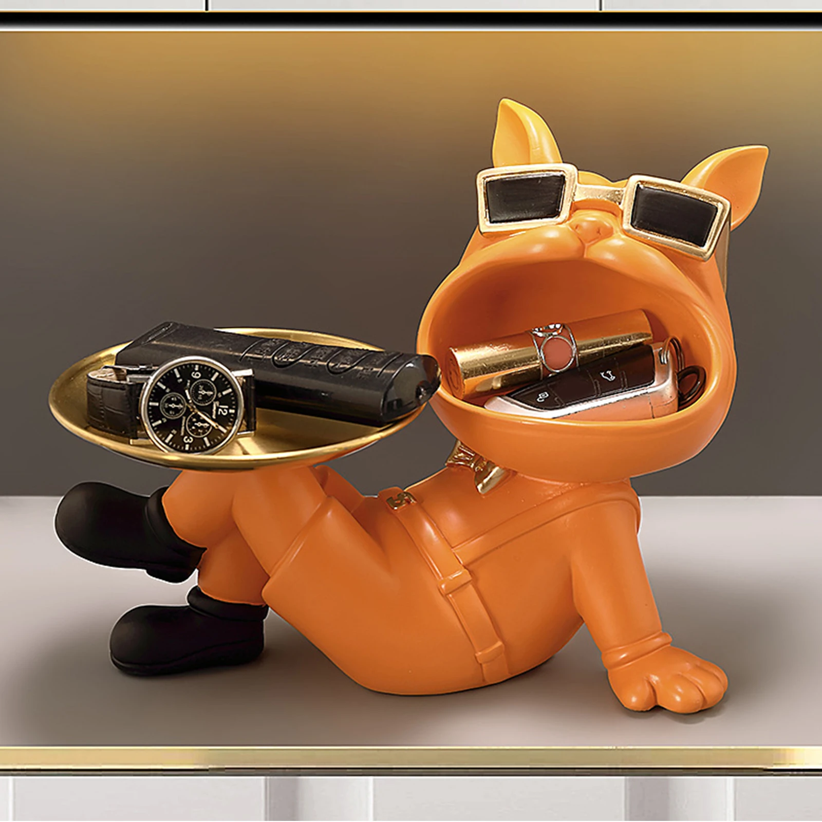 

Скульптура в виде бульдога на столе с поддоном, скульптура из смолы, Декор, вход, поделки, конфеты, мелочи, товары для дома, гостиной