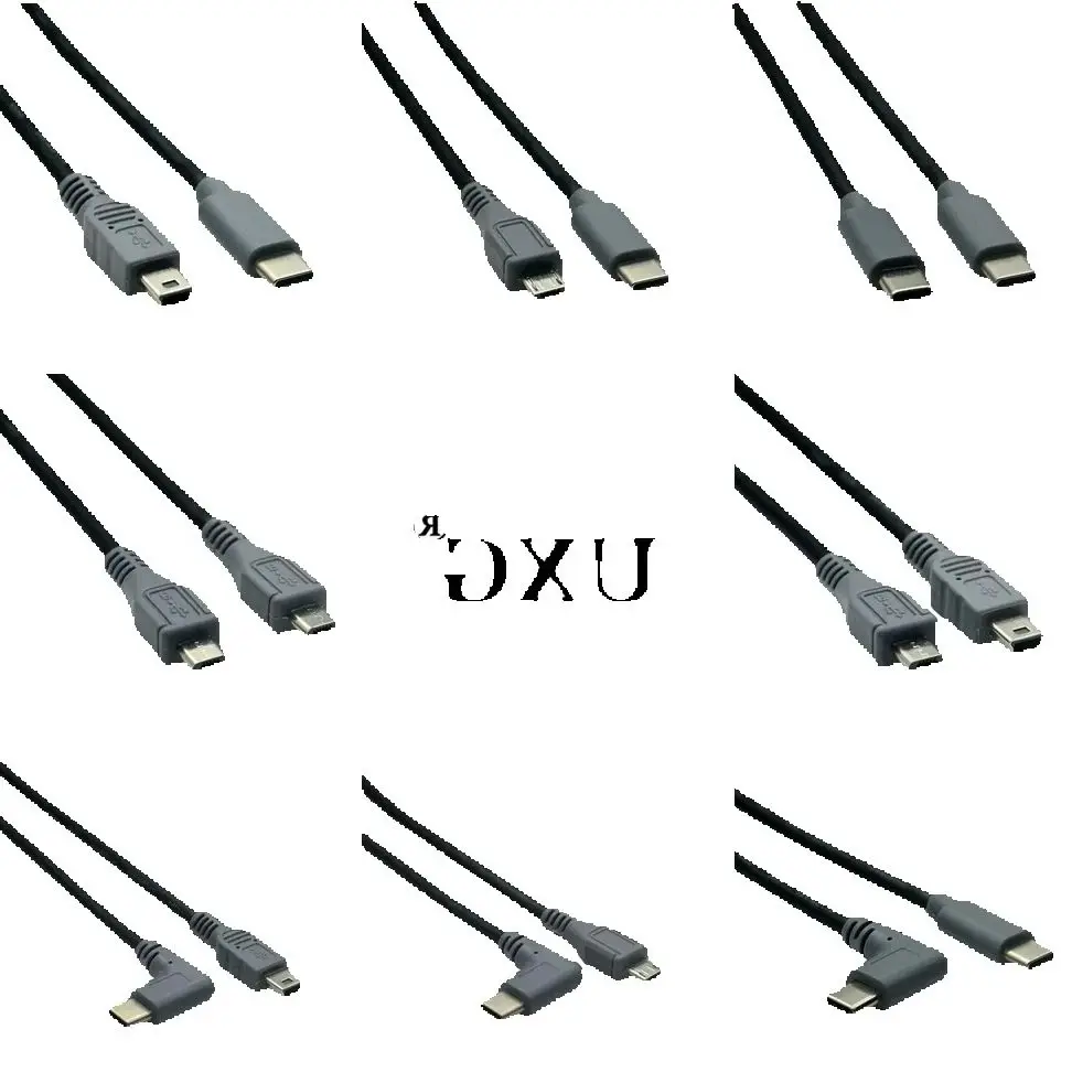 Micro Mini USB Cable 5Pin Male To Male Right Angled 90 Degree USB 3.1 Type C OTG Data Adapter Converter Charging Cable 25cm 0.5m