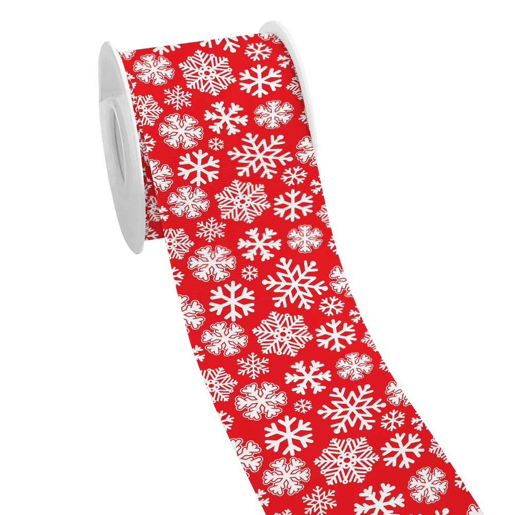 Merry Christmas Snowflake Pattern Design Printed Grosgrain Satin Ribbon for Gift Wrapping Hair Bow 50 Yards