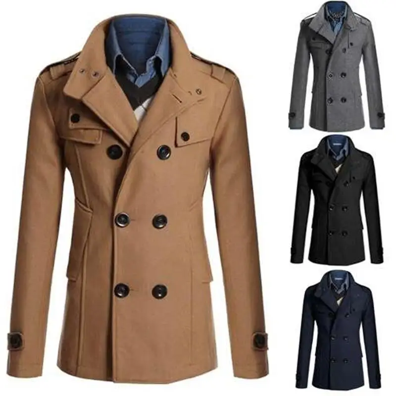 

Men's Autumn Winter Long Coat Stand Collar Windbreaker Slim Fit Cotton Jaet Double Layer Collar Casual Wear Youth Trend