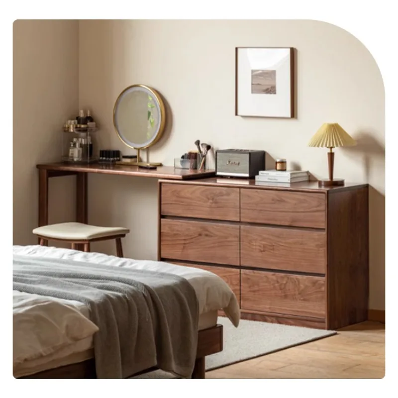 

Solid Wood Makeup Table Bedroom Black Walnut Retractable Dresser Chest of Drawers Integrated Simple Dressing Cabinet