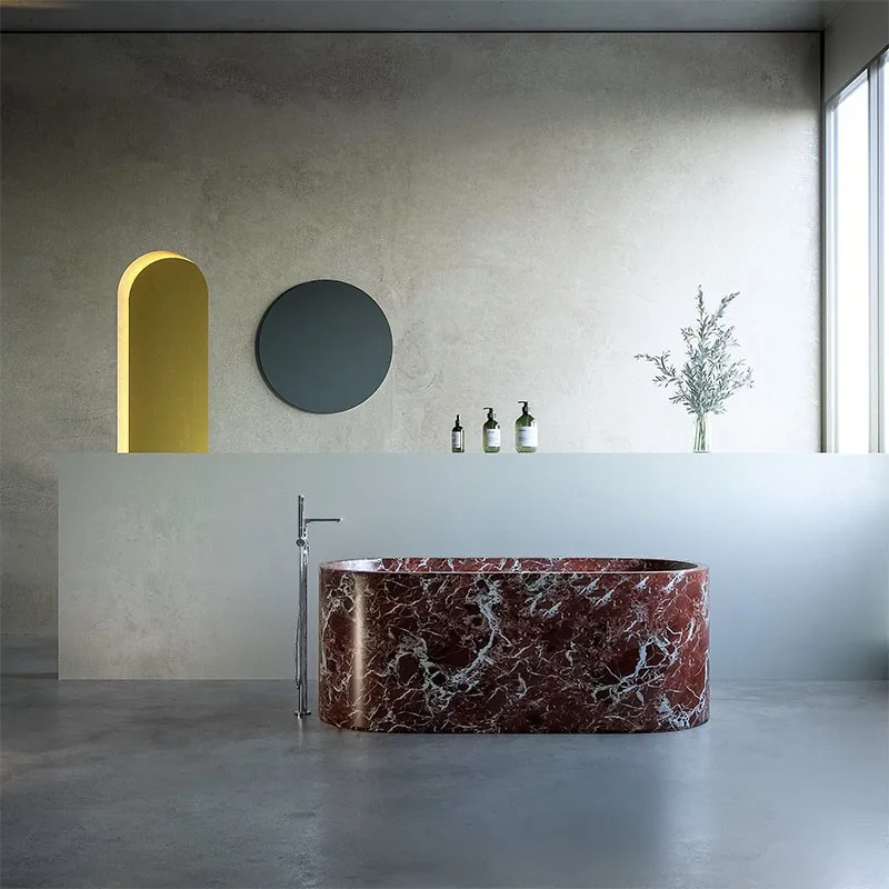 Any Size Custom Natural Marble Bathtub One Piece Freestanding Soaking Tub Premium Villa Bathroom Heat Retaining Easy Clean Durab