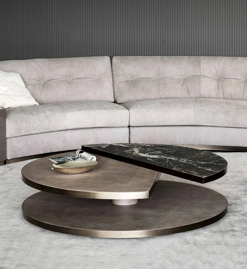 Modern Round Shape Living Room Furniture Marble Leather Rotatable Coffee Tables