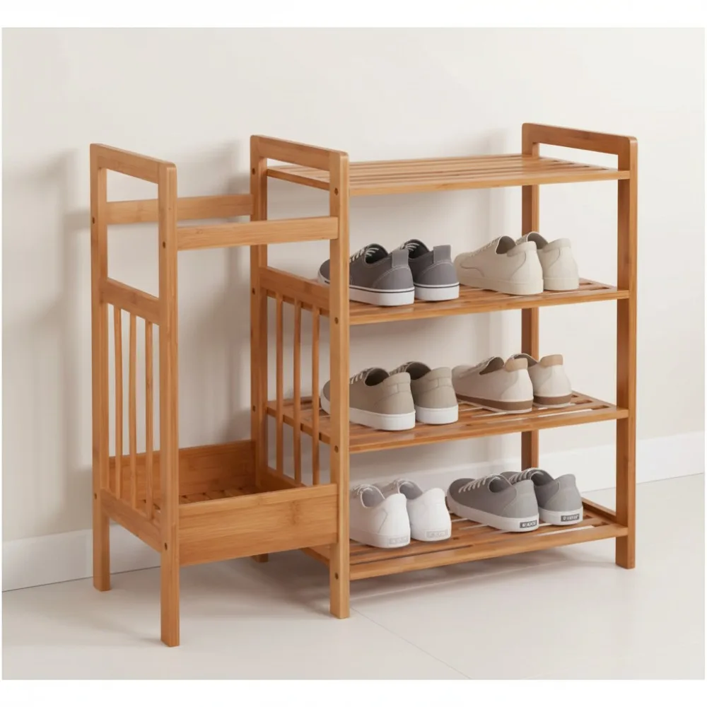 

4-уровневая бамбуковая полка для обуви, органайзер, полка для хранения в прихожей для домашнего декора, экономия места