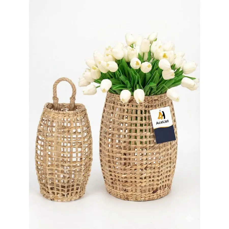 

Набор из 2 настенных корзин из водяного гиацинта, настенные корзины для хранения цветов и растений, декоративные в стиле бохо-костал, для входной двери.