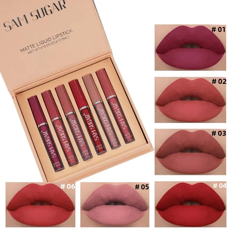 Matte Liquid Lipstick 6 Pcs Set Waterproof Lip Gloss Long Lasting 24hr Silky Sexy Non Stick Cup No Fading Lip Tint Gift Box Kit