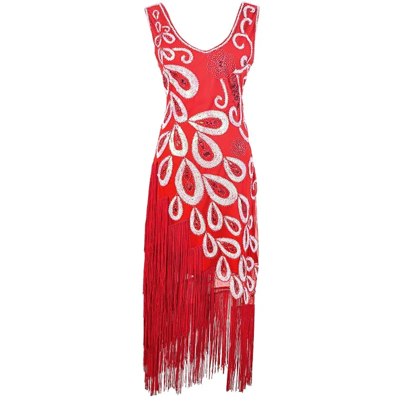 Women vintage 1920s flapper dress women party dresses Corona wedding sleeves sequin fringe party dress vestidos robe Gatsby