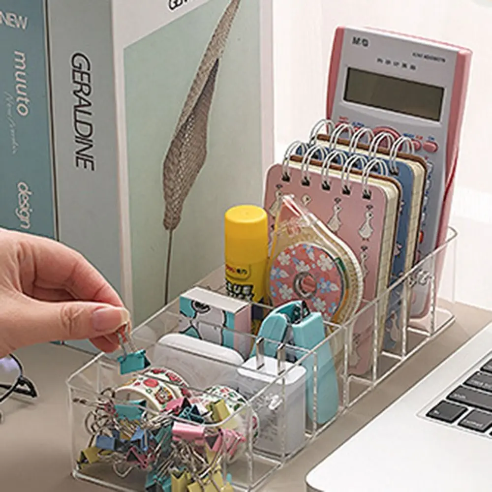 Portable Compartment Storage Box Transparent Plastic Stationery Finishing Box Tidying Up Multi-functional