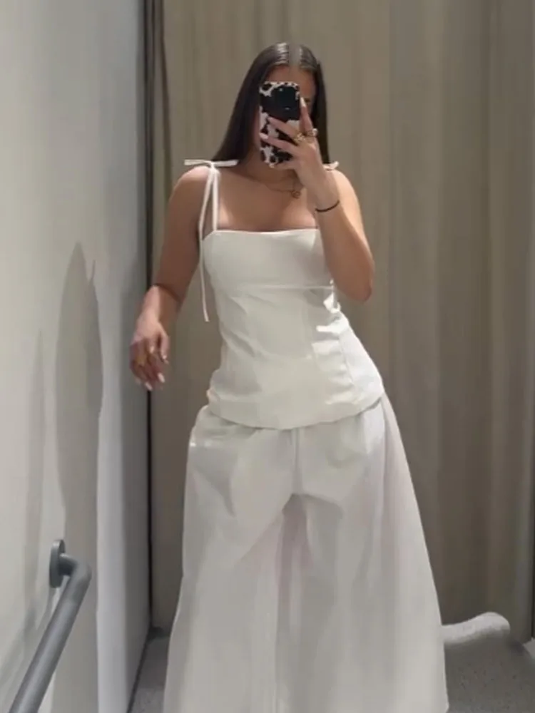 

HH Women Sleeveless Backless Waist Top Simple Bow Strap Decoration Side Zipper Short Shoulder Summer Elegant Slim Top