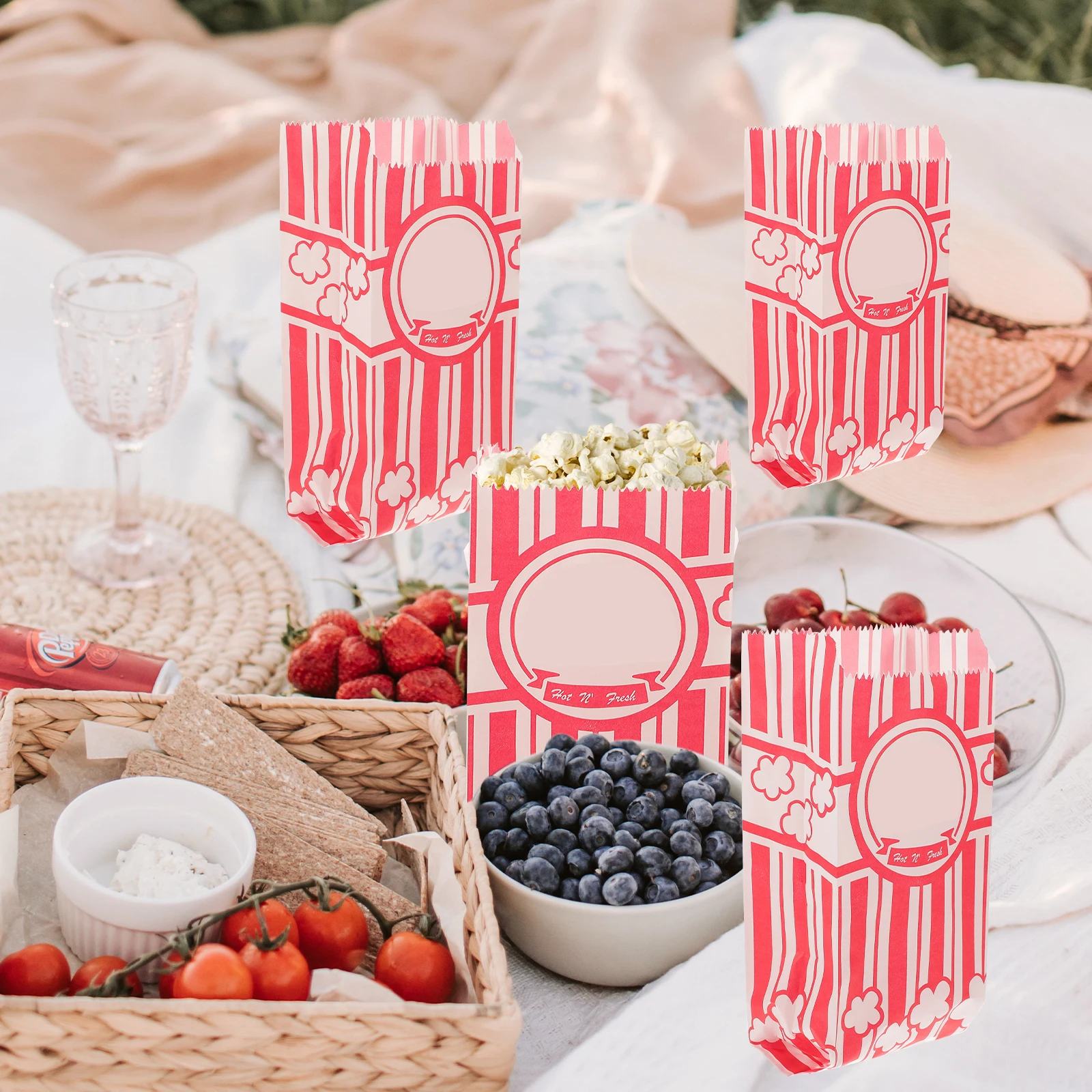 

50 Pcs Greaseproof Paper Bags 90x60x210MM White Popcorn Containers Snack Accessories Bulk Supplies Lightweight Storage