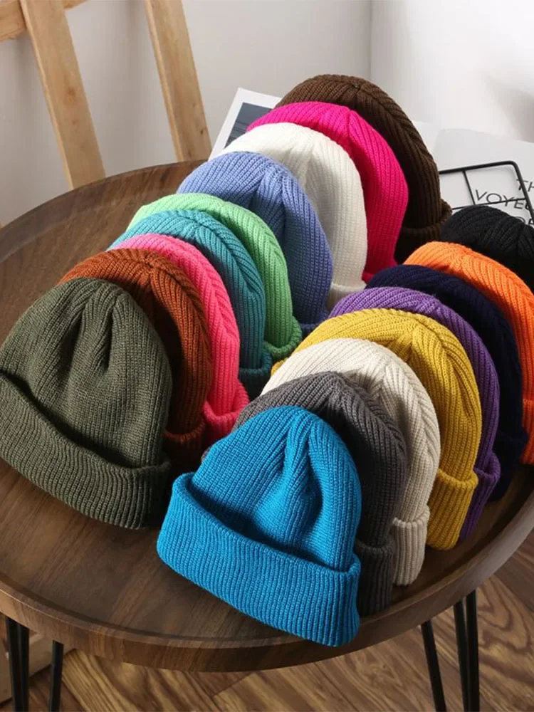 Winter Women Knitted Hat Scarf Solid Color Thickened Warm Lining Skullcap Outdoor Cycling Warm Wind Protection Beanies R07