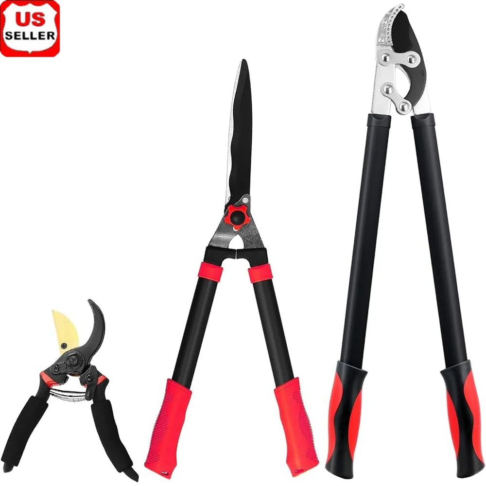 Heavy Duty 3 ชิ้นชุดตัดแต่งกิ่งสวน Loppers กรรไกร Pruners Hedges และพุ่มไม้เครื่องมือดูแลการบํารุงรักษาสนามหญ้า