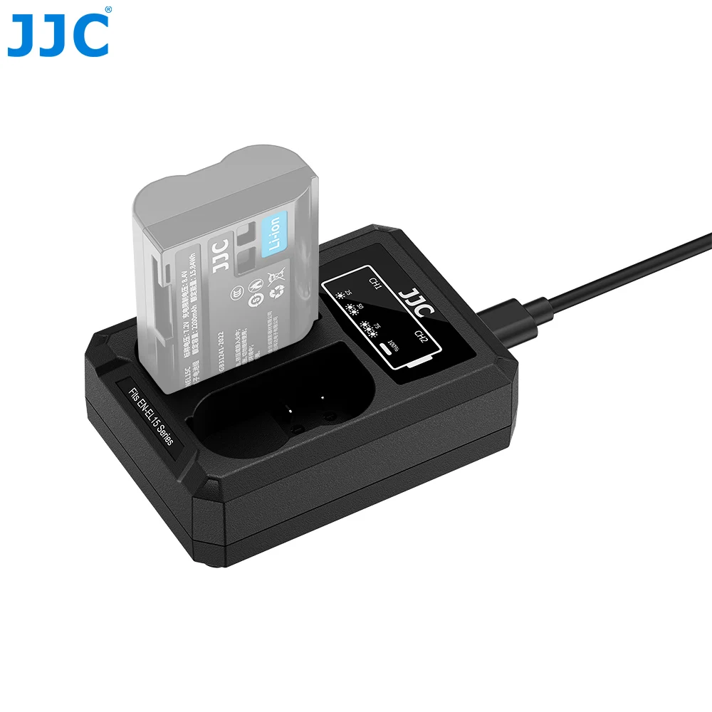 JJC Upgraded Dual Battery Charger USB-C For Nikon EN-EL15 EN-EL15a Z6 III Z6 II Z6 Z7 II Zf D850 D810 D750 D610 D600 D7500 D7200