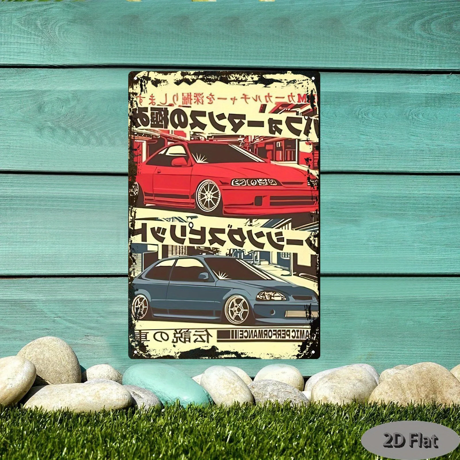 JDM Car Culture Wall Art Print - Japanese Street Racing Theme Iron Metal Poster,  Frameless Urban Decor for Home, Office, Bar,