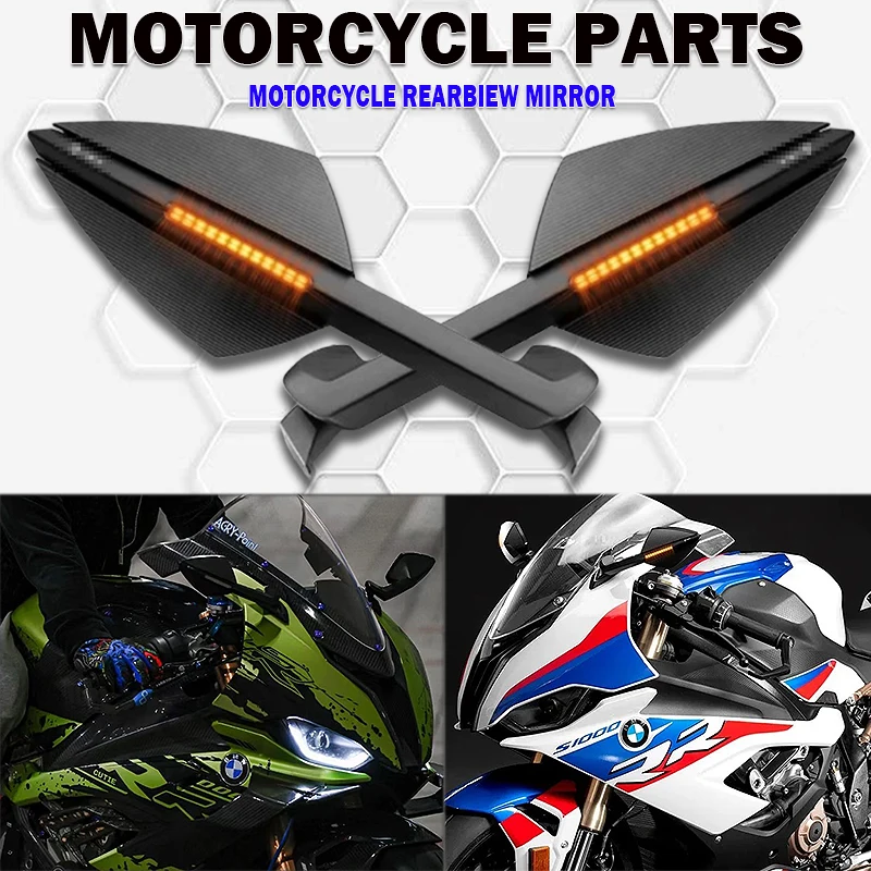 

New Motorcycle Rearview Mirrors With LED Turn Signal Lights For BMW S 1000 RR S1000 RR S1000RR 2019-2024 Side Mirror Accessories