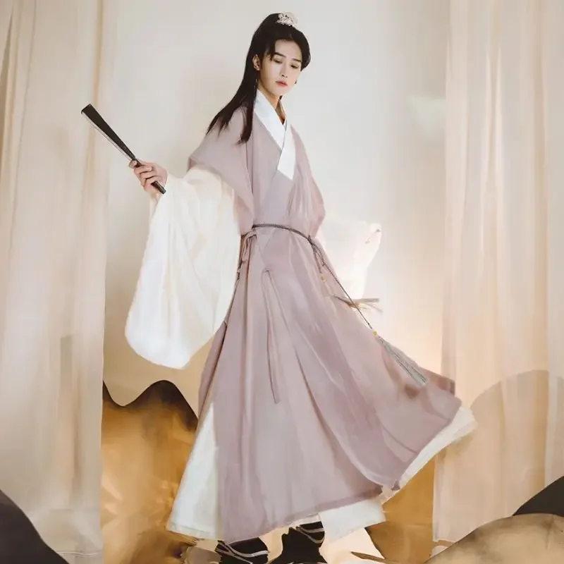 2024 chinese style hanfu men retro solid color cross collar wide-sleeved men hanfu ancient costume korean style robe set a223