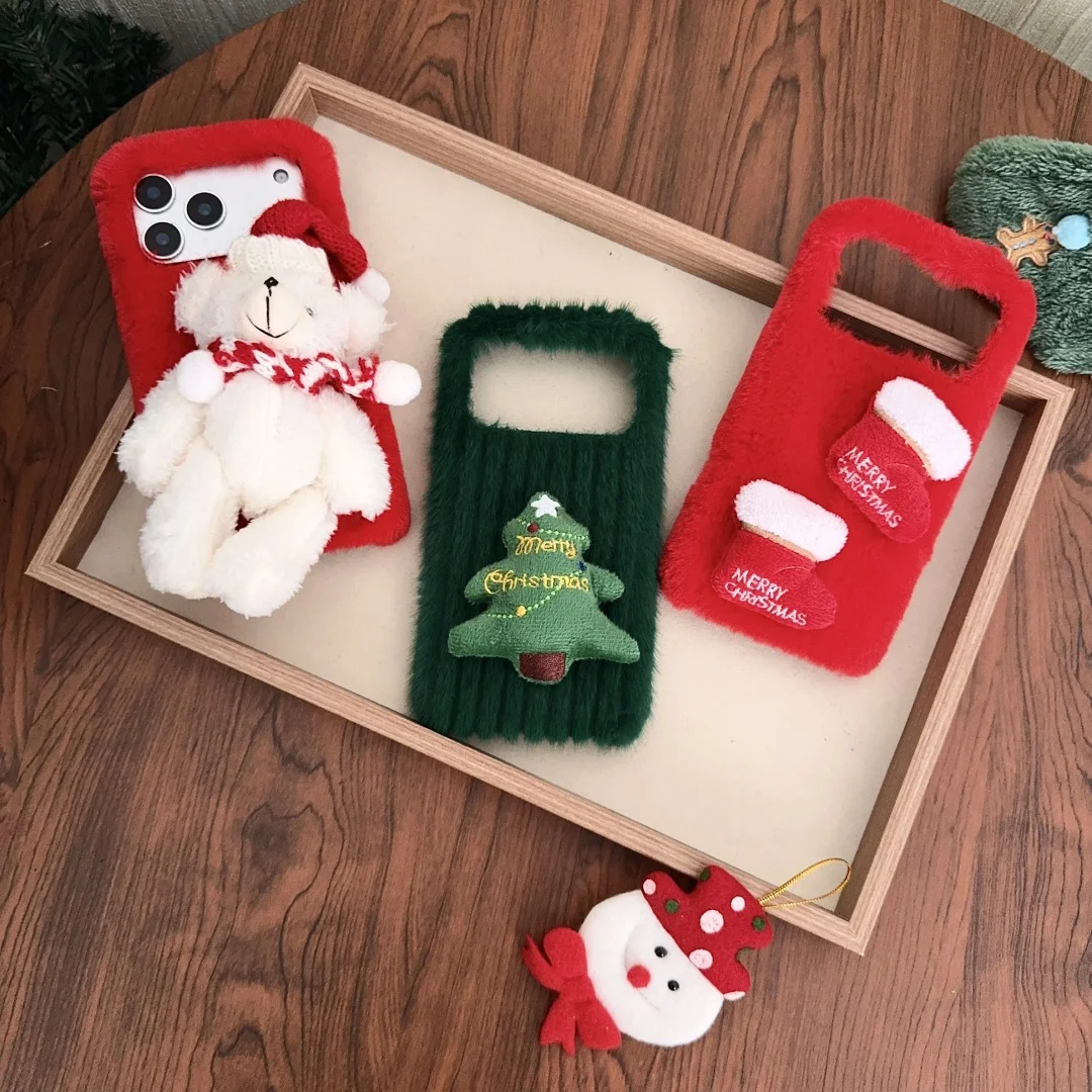 

Happy Christmas New Year Gift Plush Silicone Cartoon Phone Case For iPhone 17 16 15 14 13 12 11 Pro Max Plus Funny Creative Case