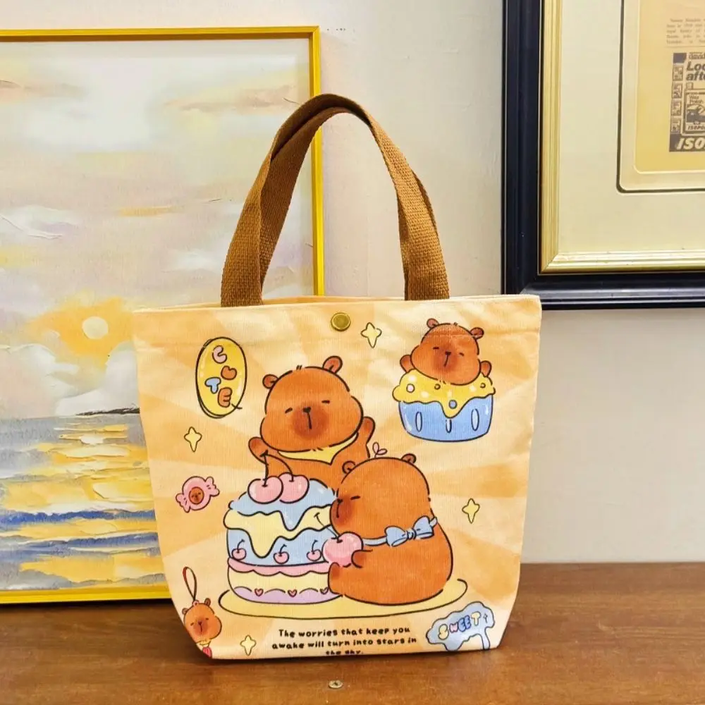 Cute Thicken Capybara Canvas Bag Cartoon Doll Lightweight Student Tote Bag Letter Canvas Cartoon Underarm Bag Textbook