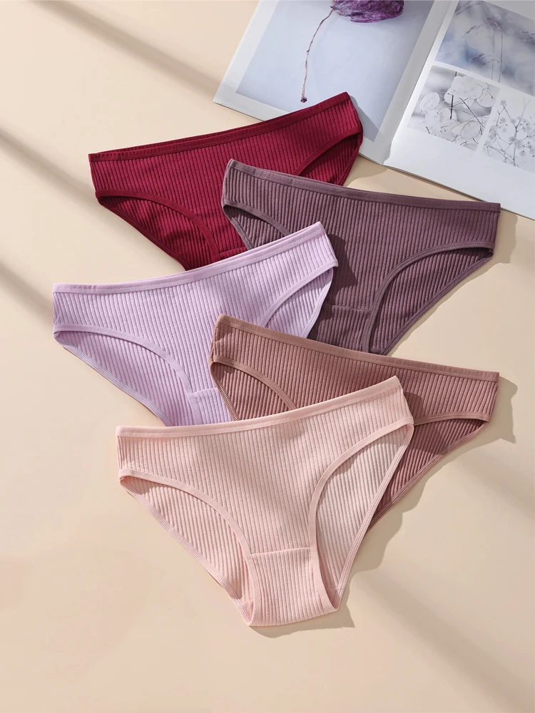 Celana Dalam Wanita 5 Buah/Set Celana Dalam Bergaris Pakaian Dalam Wanita Celana Dalam Katun Pinggang Rendah Celana Dalam Wanita Seksi Lingerie Wanita Lembut S-XXL